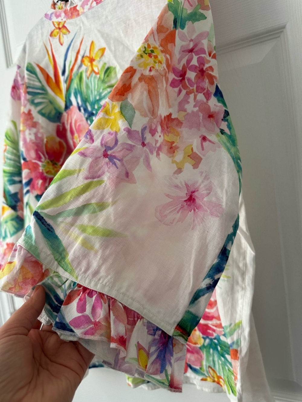 JOHN MARK SPRING FLING BLOUSE 100% LINENN 3/4SLEEVE FLORAL WHITE & MULTI SIZE 2X - Picture 7 of 7